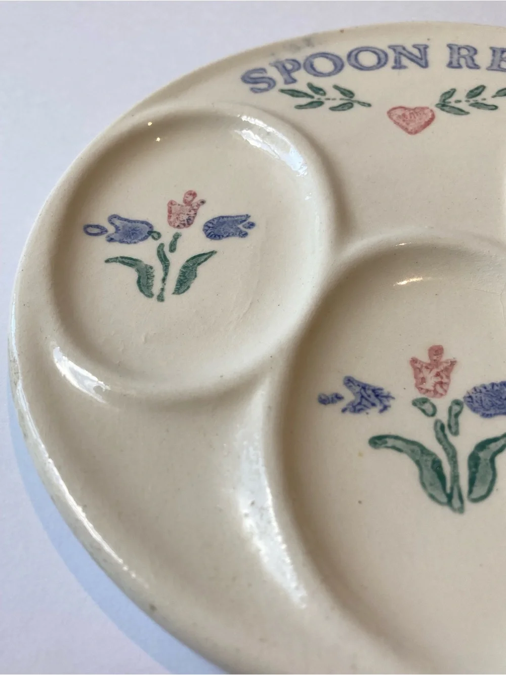 Vintage Triple Spoon Rest Ceramic Country Tulips Flowers Cottage Cozy Charming